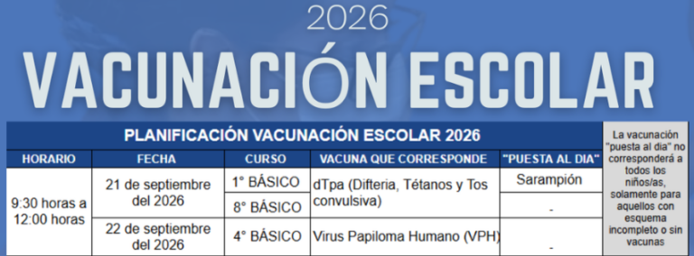 Cambio fecha de Proceso de Vacunación Escolar 2026